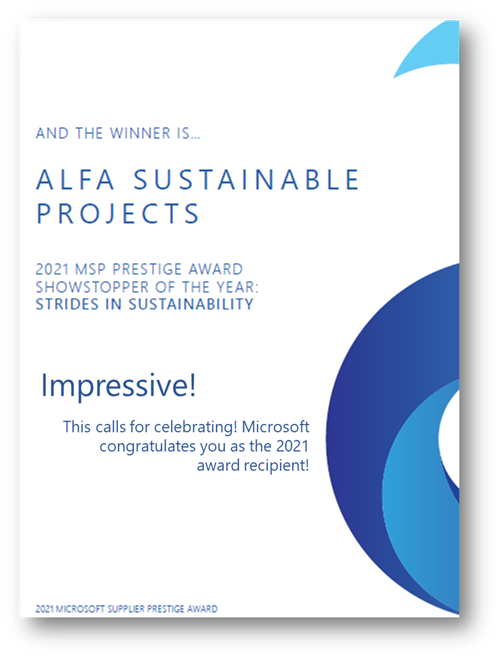 Alfa is the winner in Microsoft’s “Strides in Sustainability” global 2021 Prestige Award competition